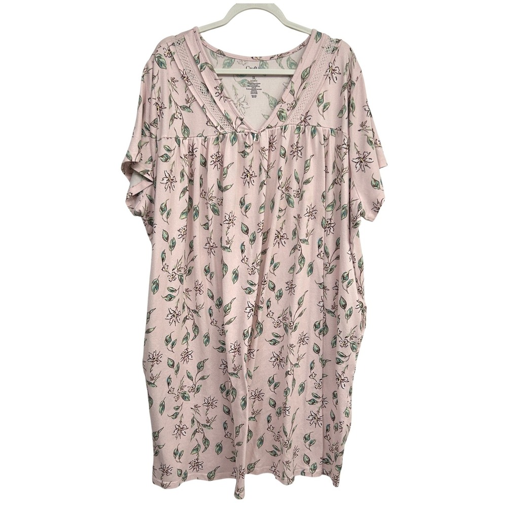 Croft & Barrow Floral Lace Trim Nightgown 3X Pink Cottagecore Loungewear Pockets